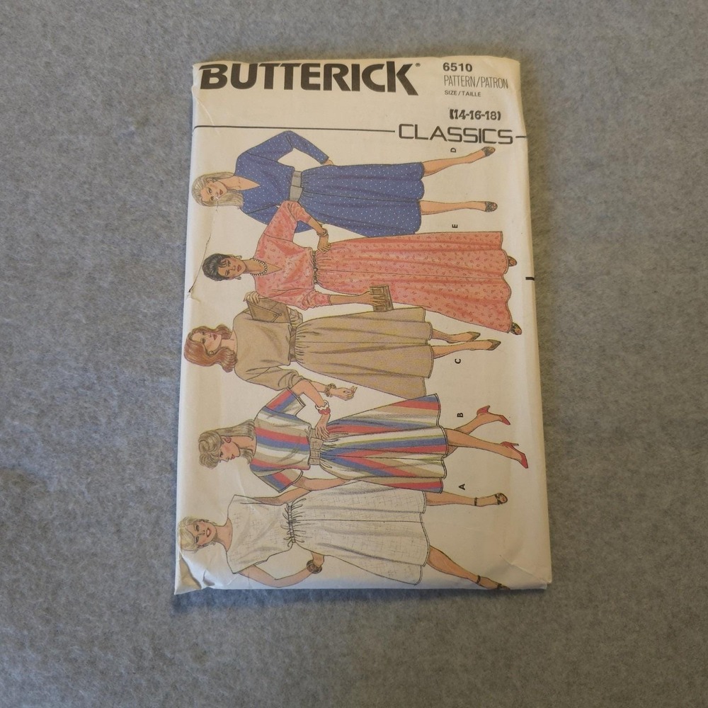 Butterick 6510 Vintage 80s Dress Pattern Size 14 16 18 Belted Loose Fit Classics